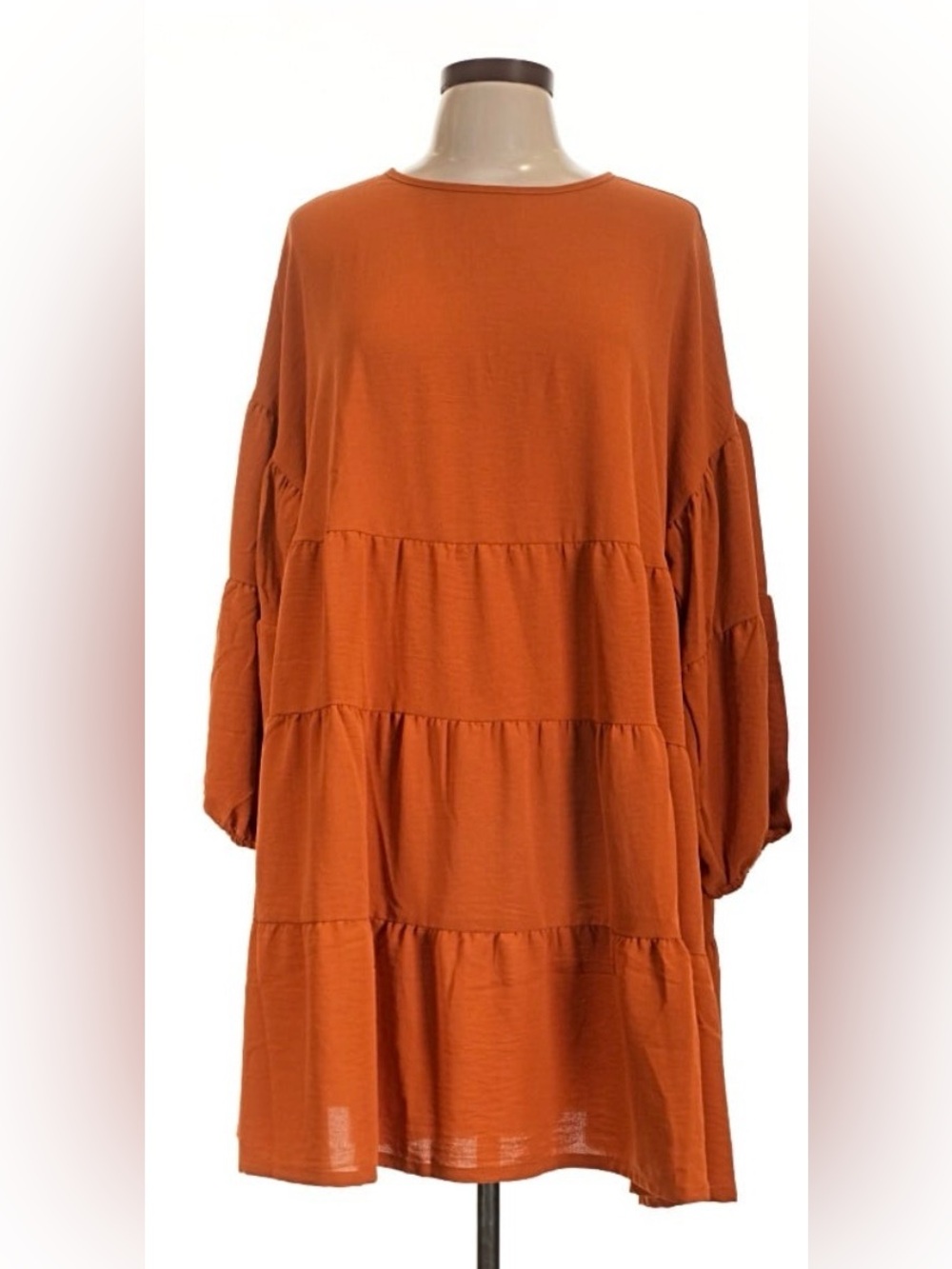 Mud Pie Tiered Long Sleeve Tunic Dress - Rust Orange